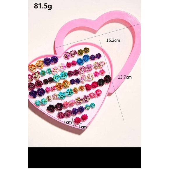 flower stud earring 36 pairs hypoallergenic small rose earring fuchsia neon pink - Picture 3 of 5